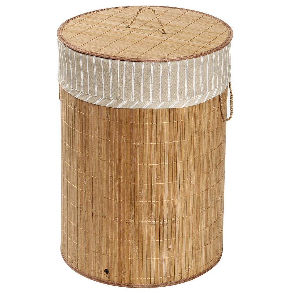 Canasto Cesto Ropa Sucia Pleglable Look Bambu Redondo 40 Cm