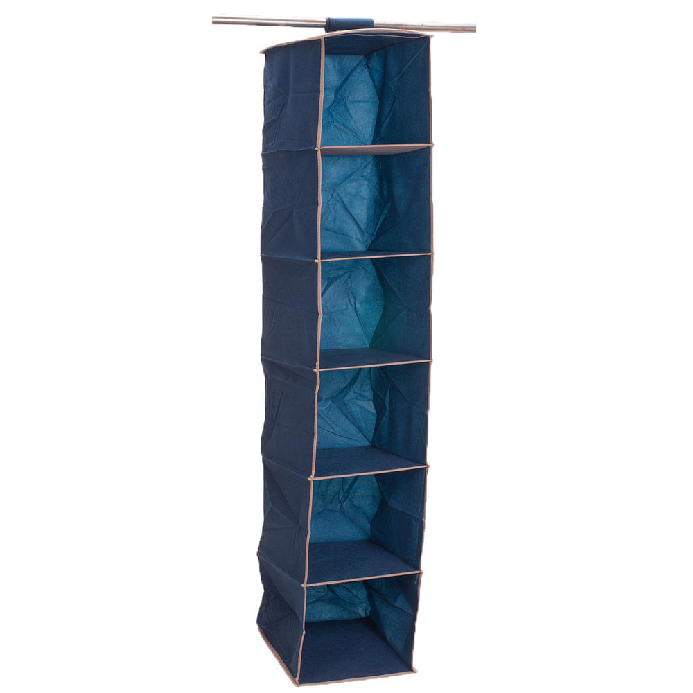 Organizador Colgante 6 Estantes 27x29x122 Cm Tela Azul Martinez Analia Dora