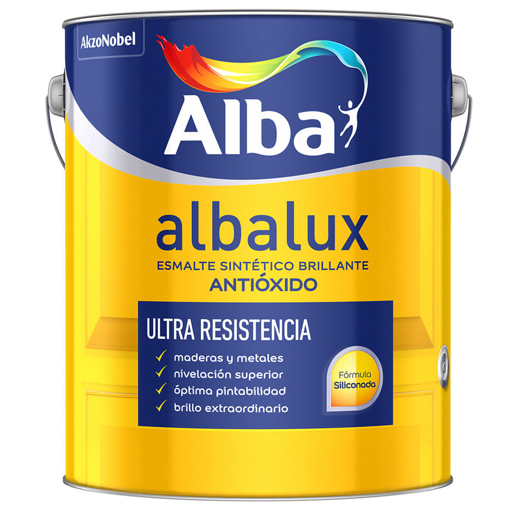 Esmalte Sintético Negro Brillante 4 Lts Antióxido Ultra Resistencia Alba