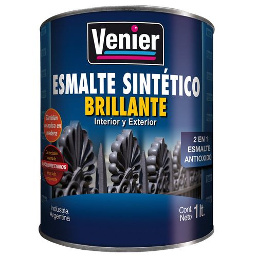 Esmalte Sintético Negro Brillante 1 Lt Interior/Exterior 2 en 1 Venier