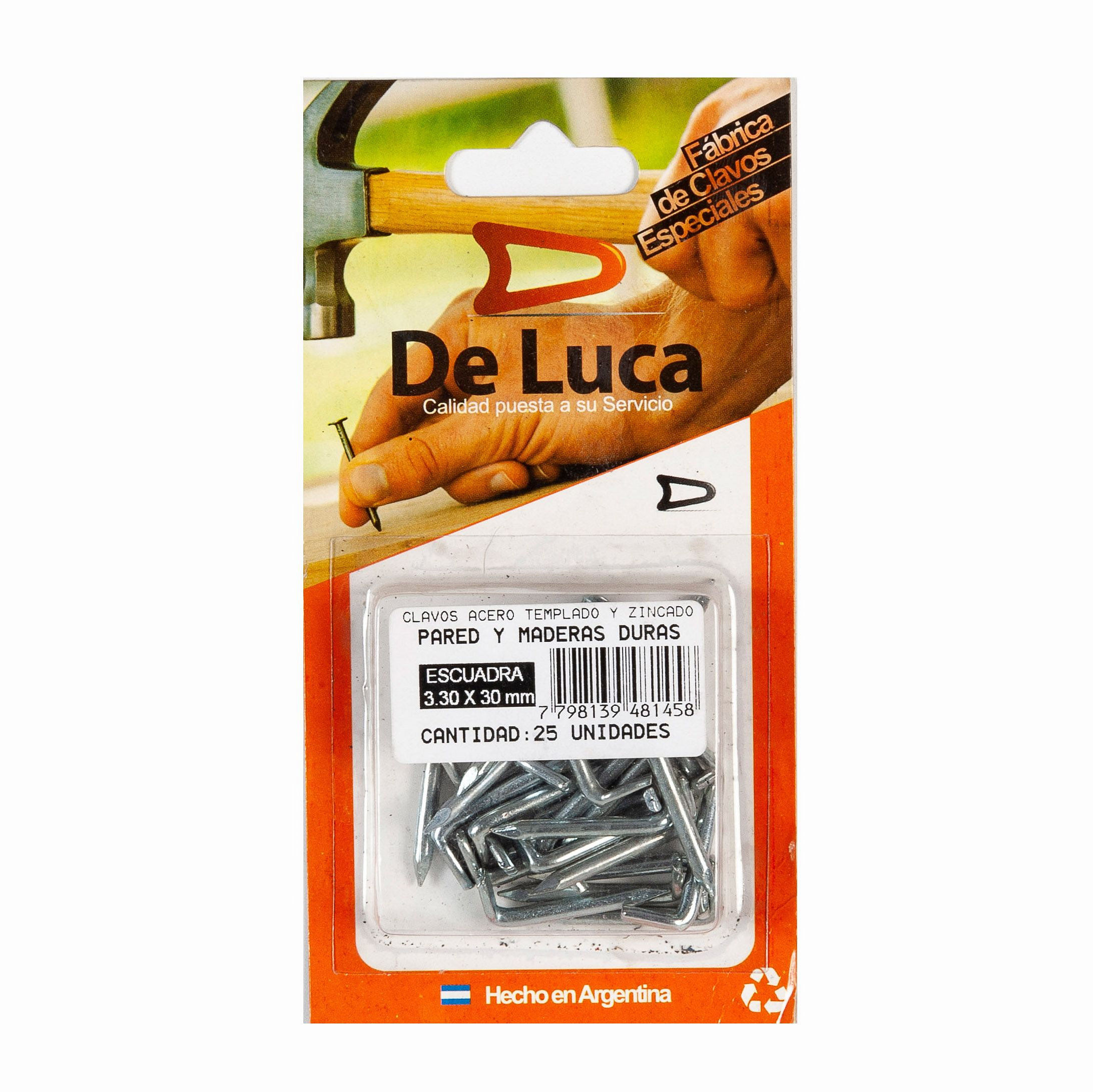 Clavo Escuadra Pared y Maderas Duras 3.3x30 Mm 25 Un