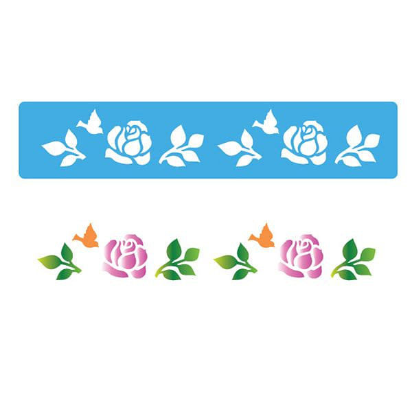 Stencil Decorativo 4.5x24 Cm Rosas y Pájaros Eq