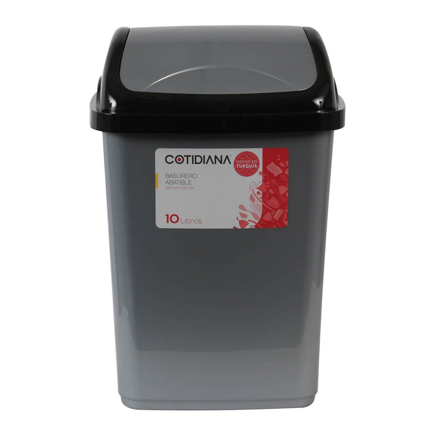 Cesto de Basura Abatible 10 Lts Plástico Gris Cotidiana