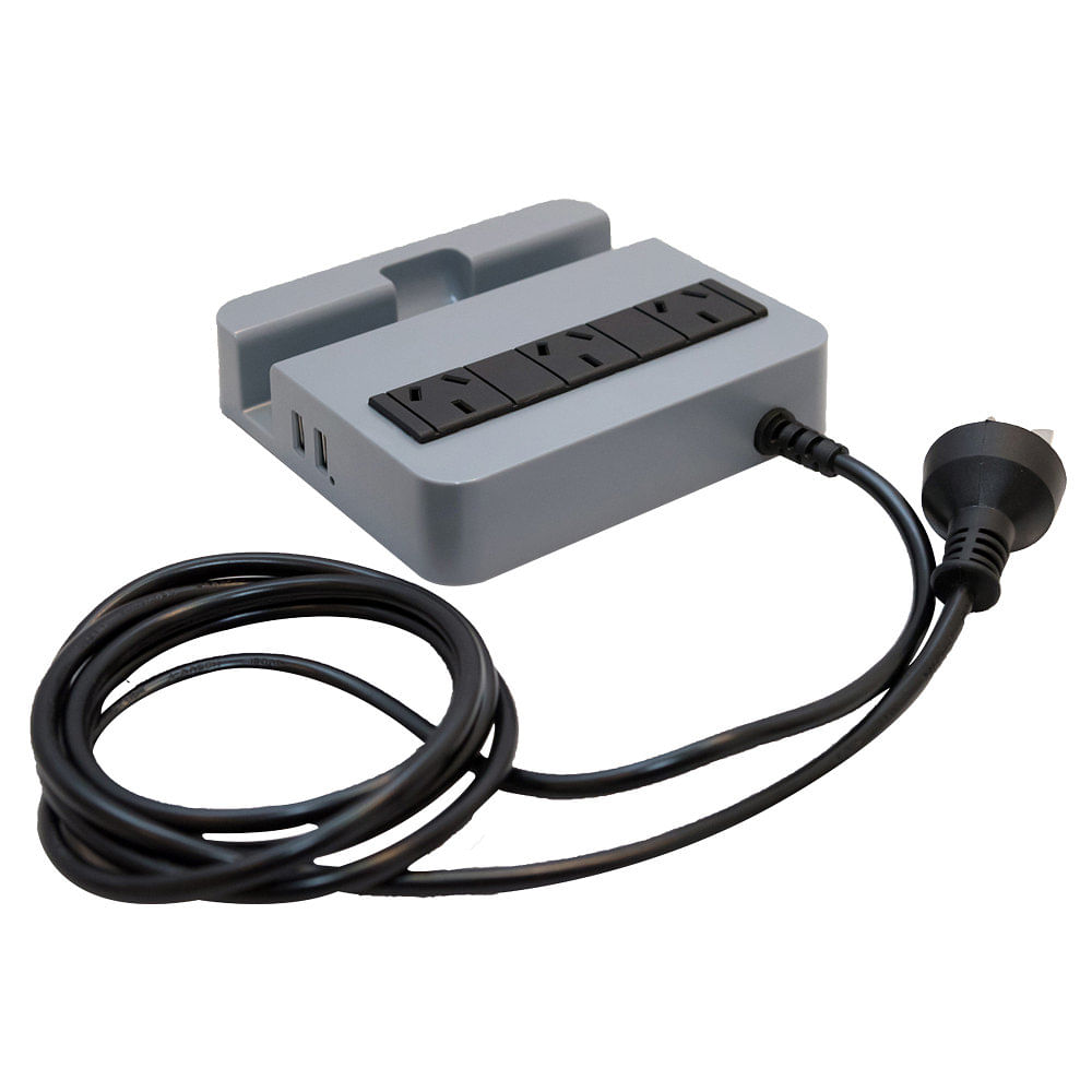 Zapatilla 3 Tomas + 2 USB Gris 2 Mts Atomlux