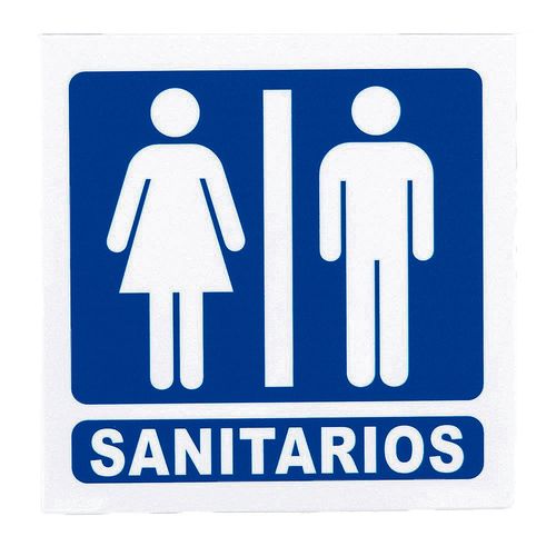 Cartel Señalización Sanitarios 15x15 Cm Azul y Blanco MF Interiores