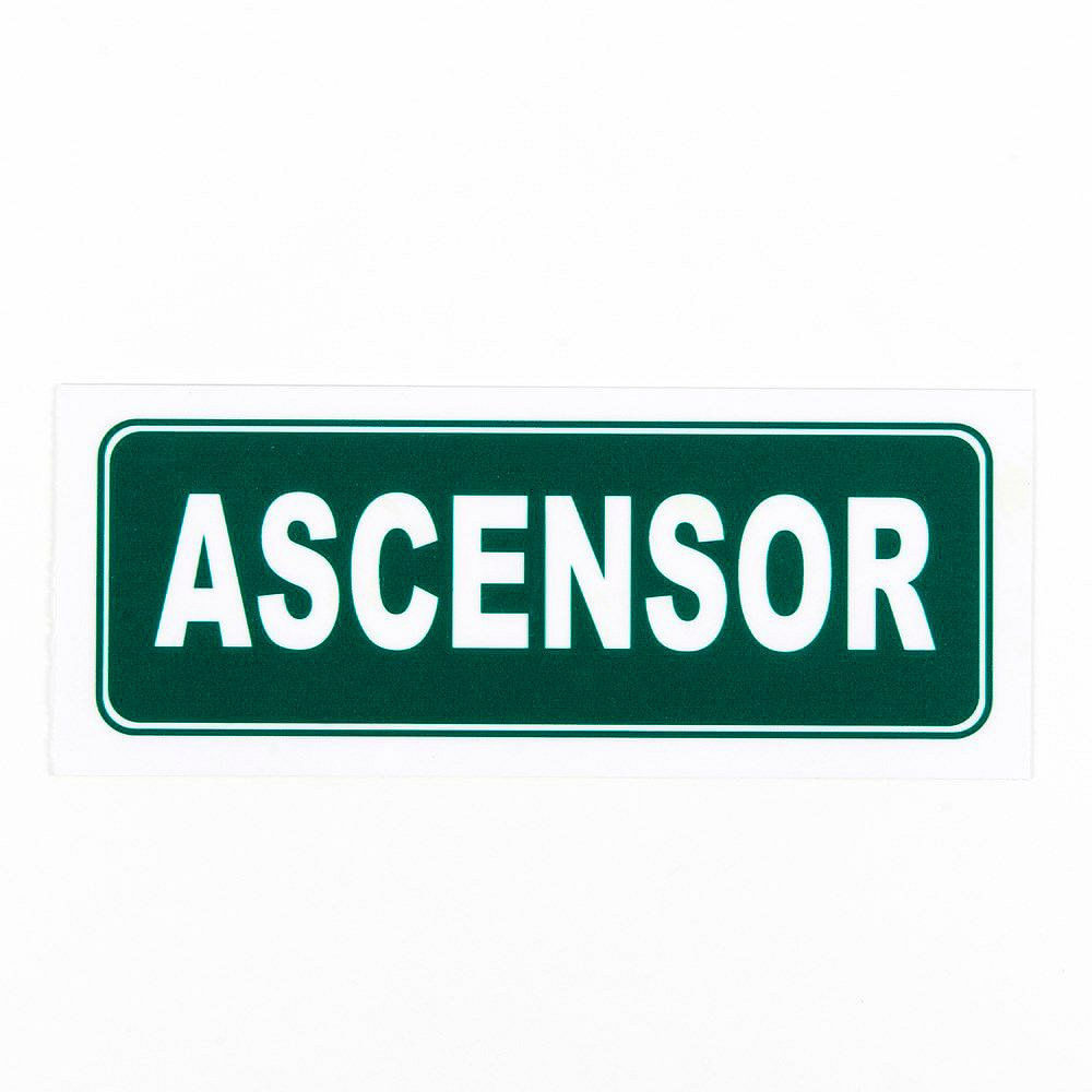 Cartel Señalización Ascensor 10x25 Cm Verde y Blanco Randon