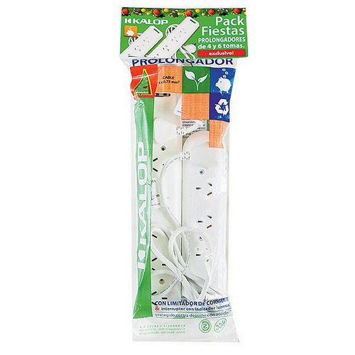 Pack Prolongador 4 Tomas Blanco 1.5 Mts + 6 Tomas Blanco 0.5 Mts Kalop
