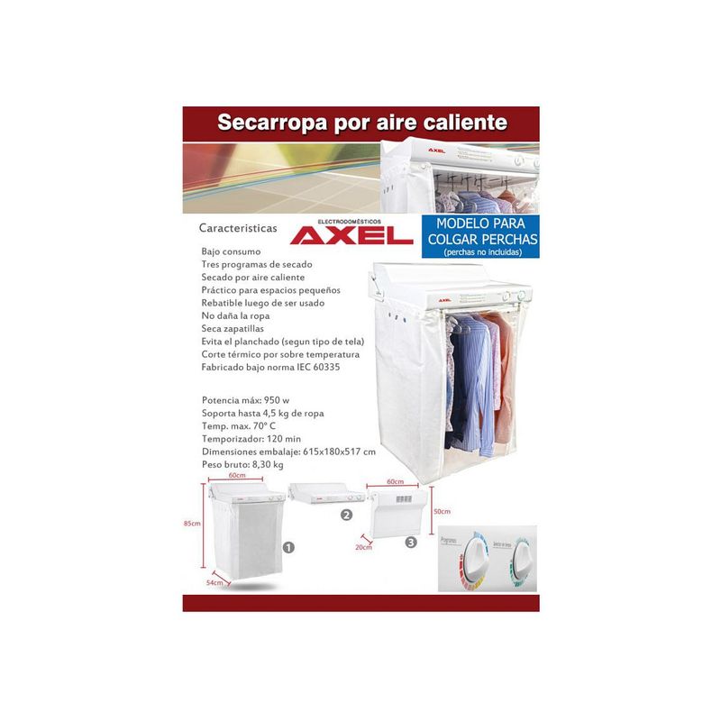 Secarropa A Calor Secador De Ropa Tender Pared Axel Ax-3000
