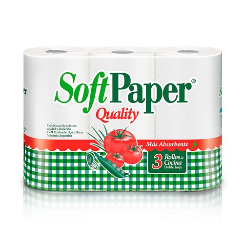 Rollo de Cocina 3 Un 120 Paños Quality Soft Paper