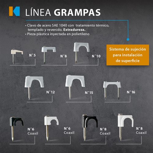 Grampa para Coaxil RG6 Blanco x 50 Un Kalop