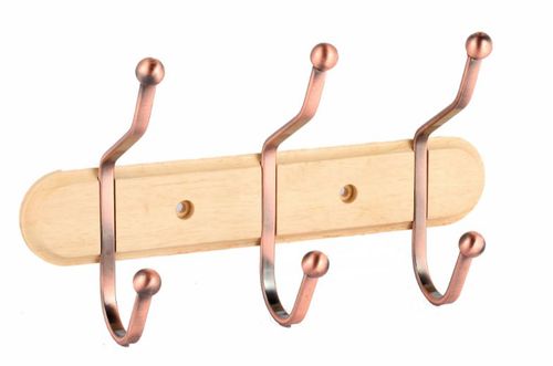 Perchero de Pared 26.5X7X15 Cm Madera y Bronce Suka