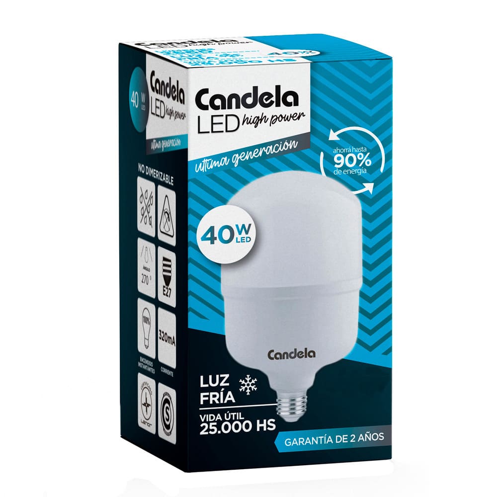 Lámpara Led Bulbo Luz Fría E27 40 W High Power Candela