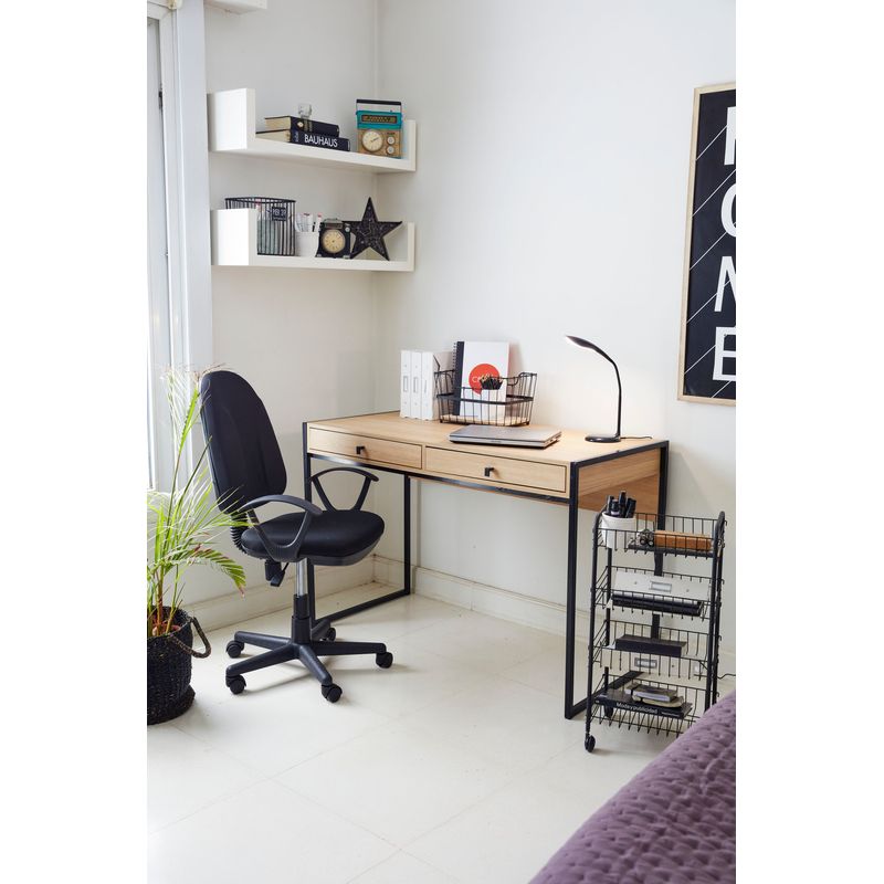 Mesa de escritorio negro, 2 cajones, estilo industrial, 110x50x76