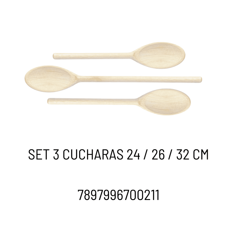 Set cucharas para cocina cerradas madera 3 pzas