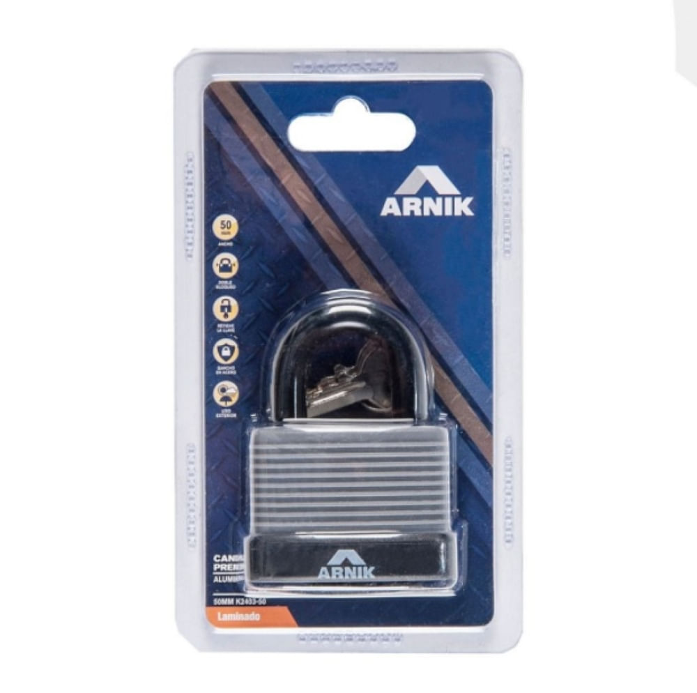 Candado Laminado Acero 50 Mm Gris Arnik