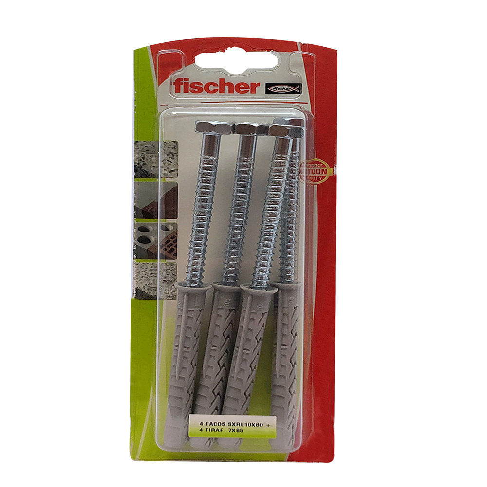 Blister Taco Nylon+Acero 10 Mm + Tirafondo X 4 Un Fischer