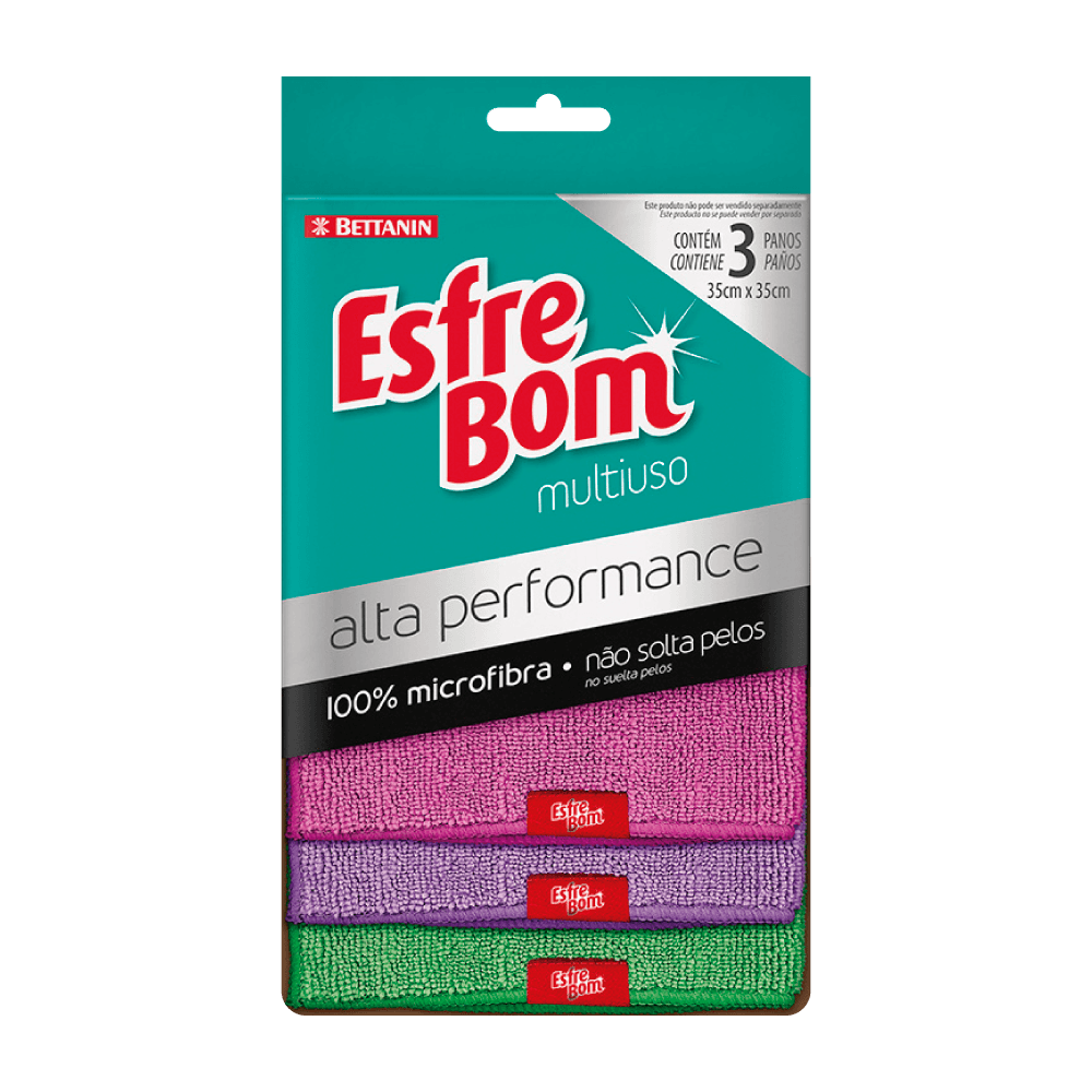 Paños de Microfibra Multiuso 35x35 Cm Rosa/Violeta/Verde 3 Un Bettanin