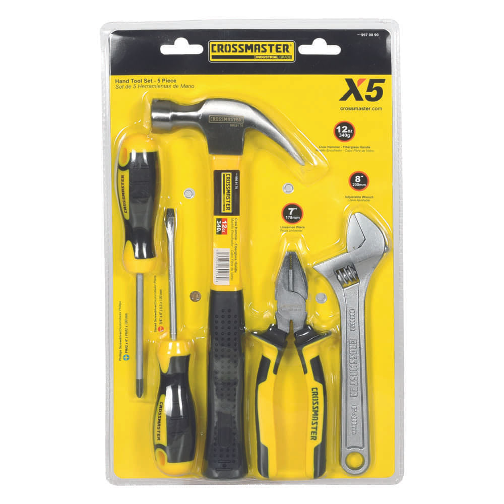 Set de Herramientas Manual 5 Piezas + Martillo + Pliers + Destornilladores Crossmaster