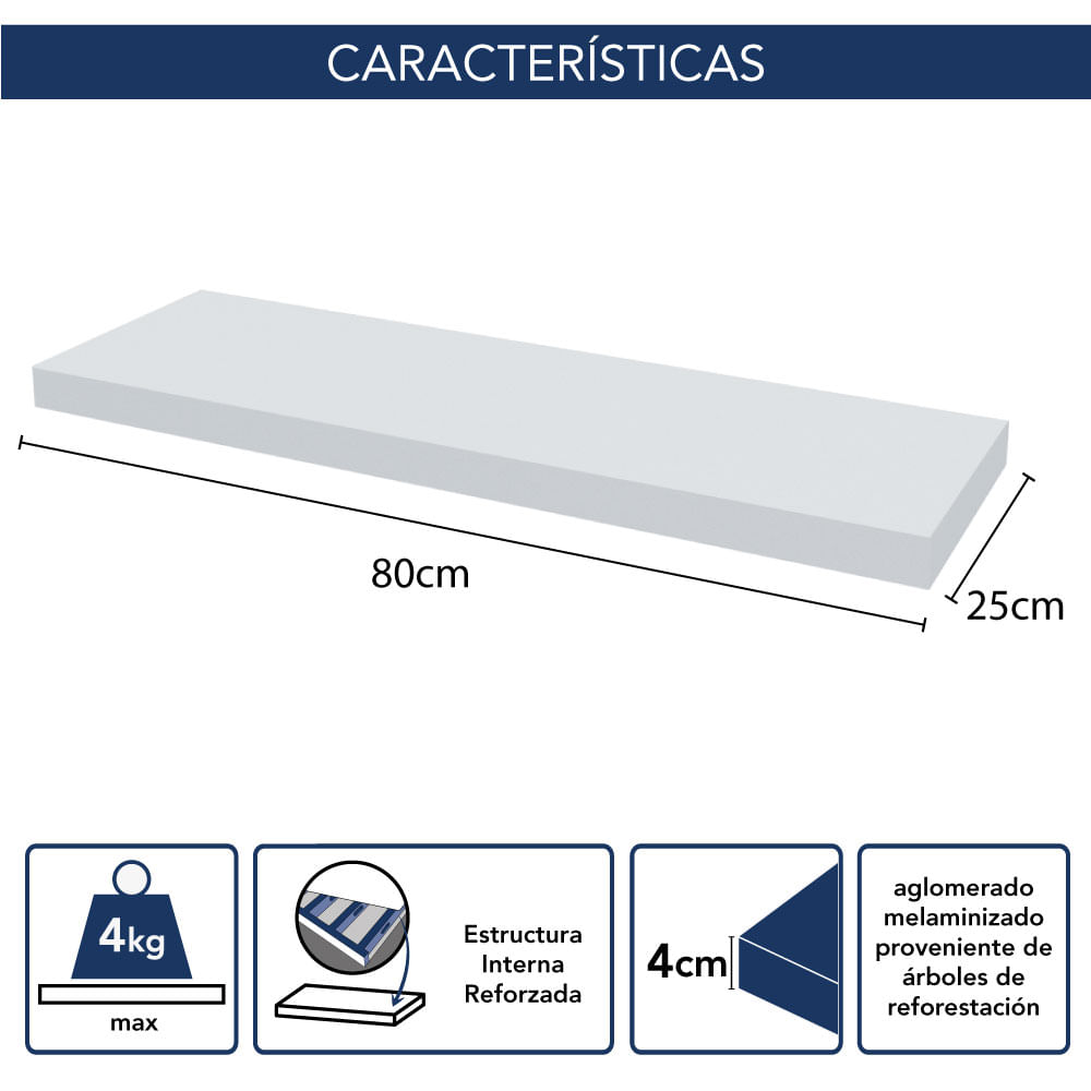 Estante Flotante 80X25 Cm Blanco - Easy