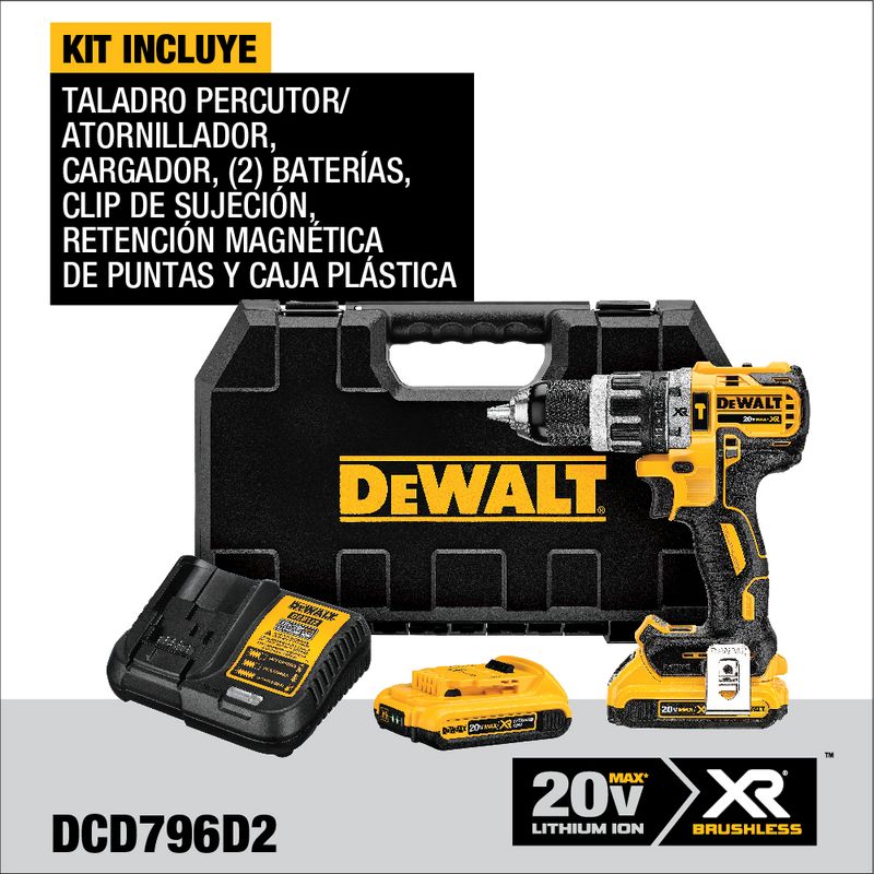 Taladro Percutor Brushless 20V DCD796D2-B2 Dewalt - Aritrans Venta Online -  Herramientas para su próximo proyecto