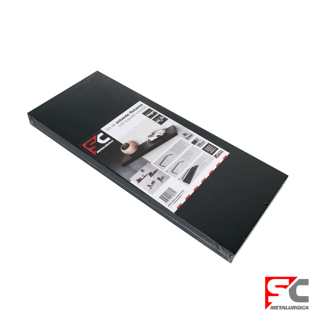 Estante Flotante 60x25 Cm Melamina Negro Sc Metalúrgica
