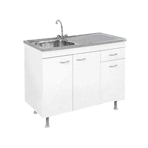 Bajo Mesada 100x50x87 Cm Acero Inoxidable 3 Puertas 2 Cajones Blanco Trento Amube