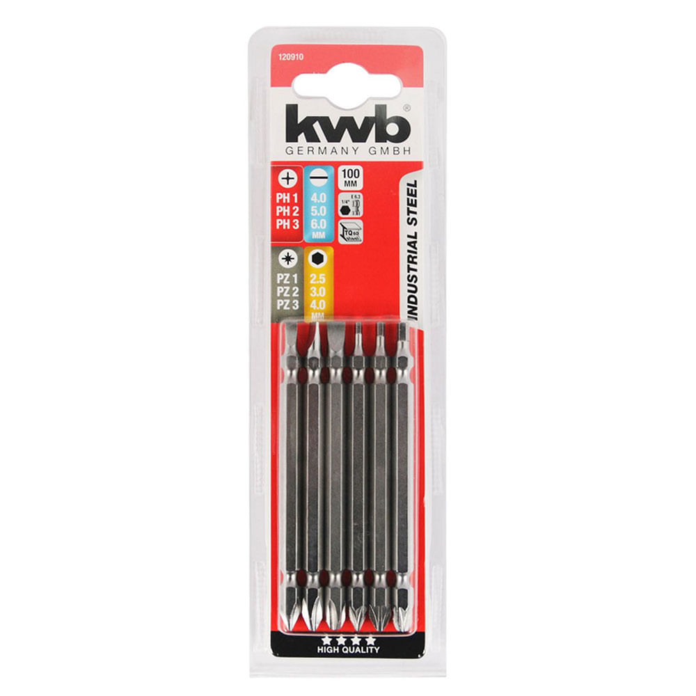 Set de Puntas Dobles Phillips y Planas 100 Mm 6 Piezas Kwb