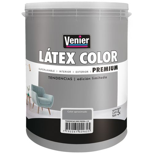 Pintura Látex Interior/Exterior Gris Piedra Mate 5 Lts Venier