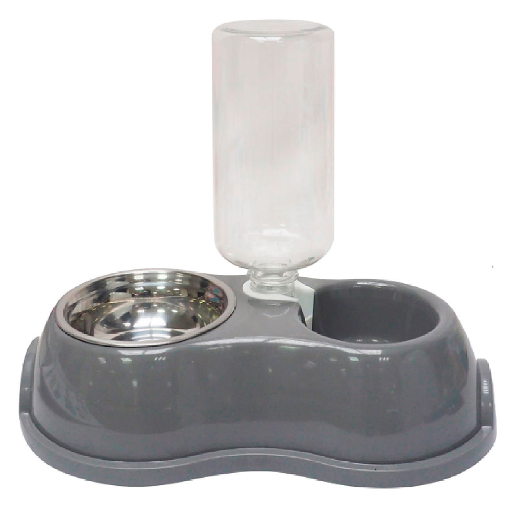 Dispensador Doble para Perros 28.5x14.5x22 Cm Gris Pet's Fun