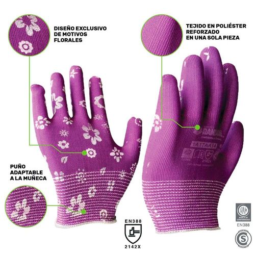 Guantes de Jardinería Moteados 17,8x23 Cm Floreados Violeta Randon