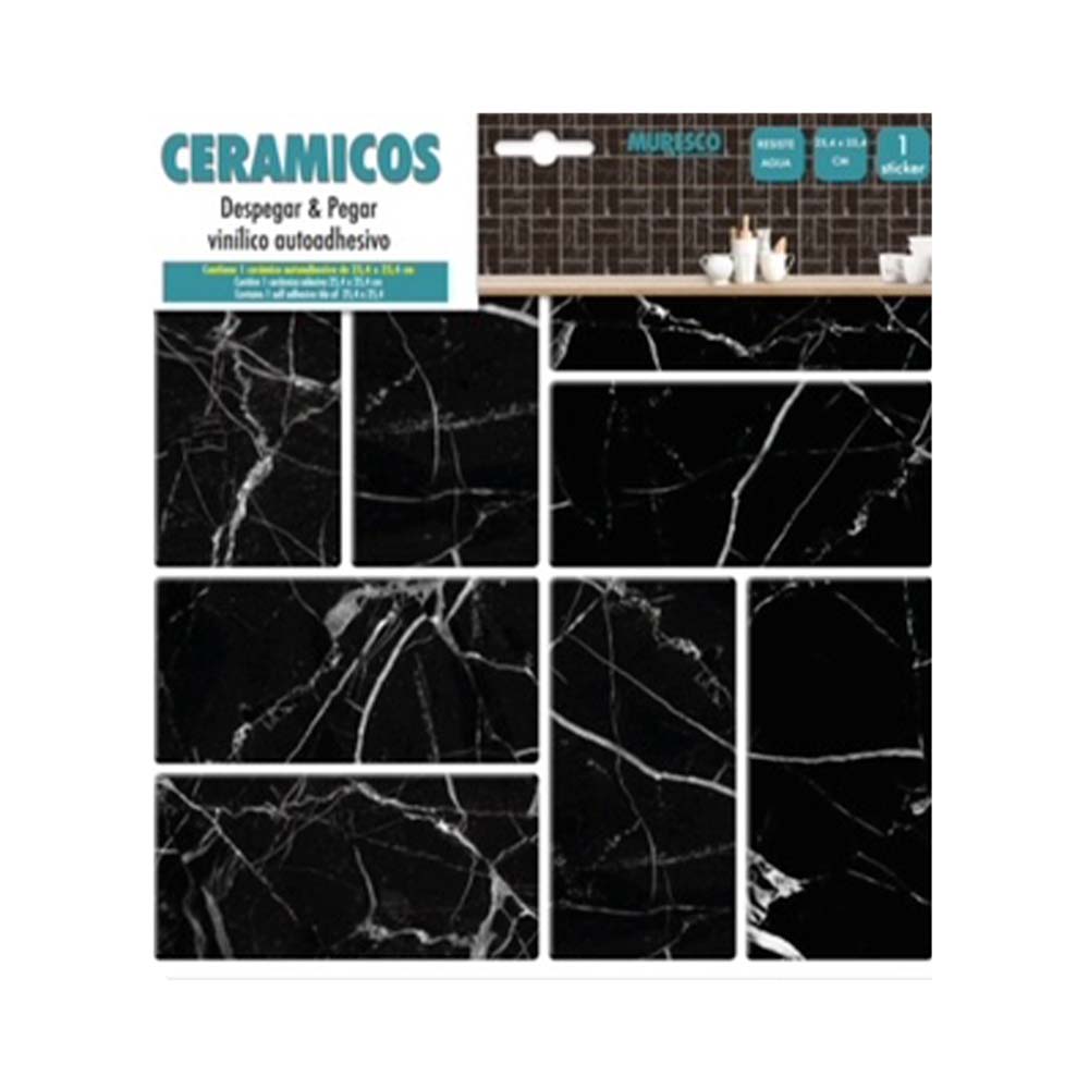 Vinilo Autoadhesivo Negro Marmolado 25x25 Cm Ceramicos Muresco