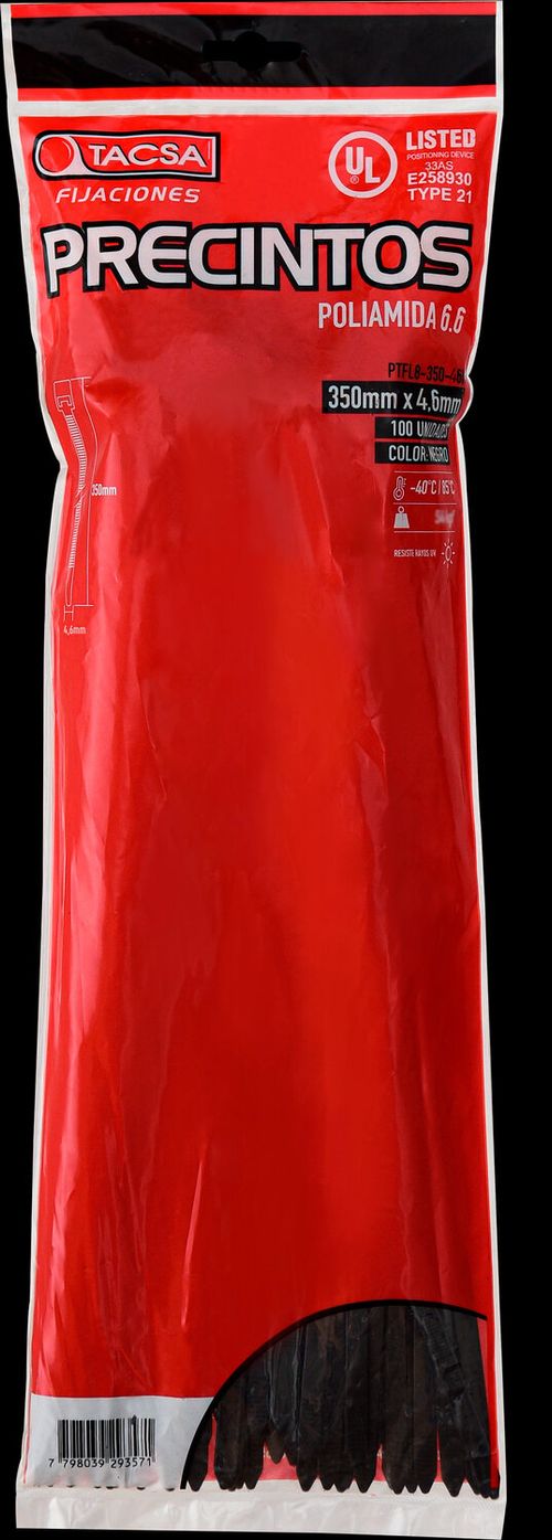 Precinto Nylon 350x4.6 Mm Negro x 100 Un Tacsa