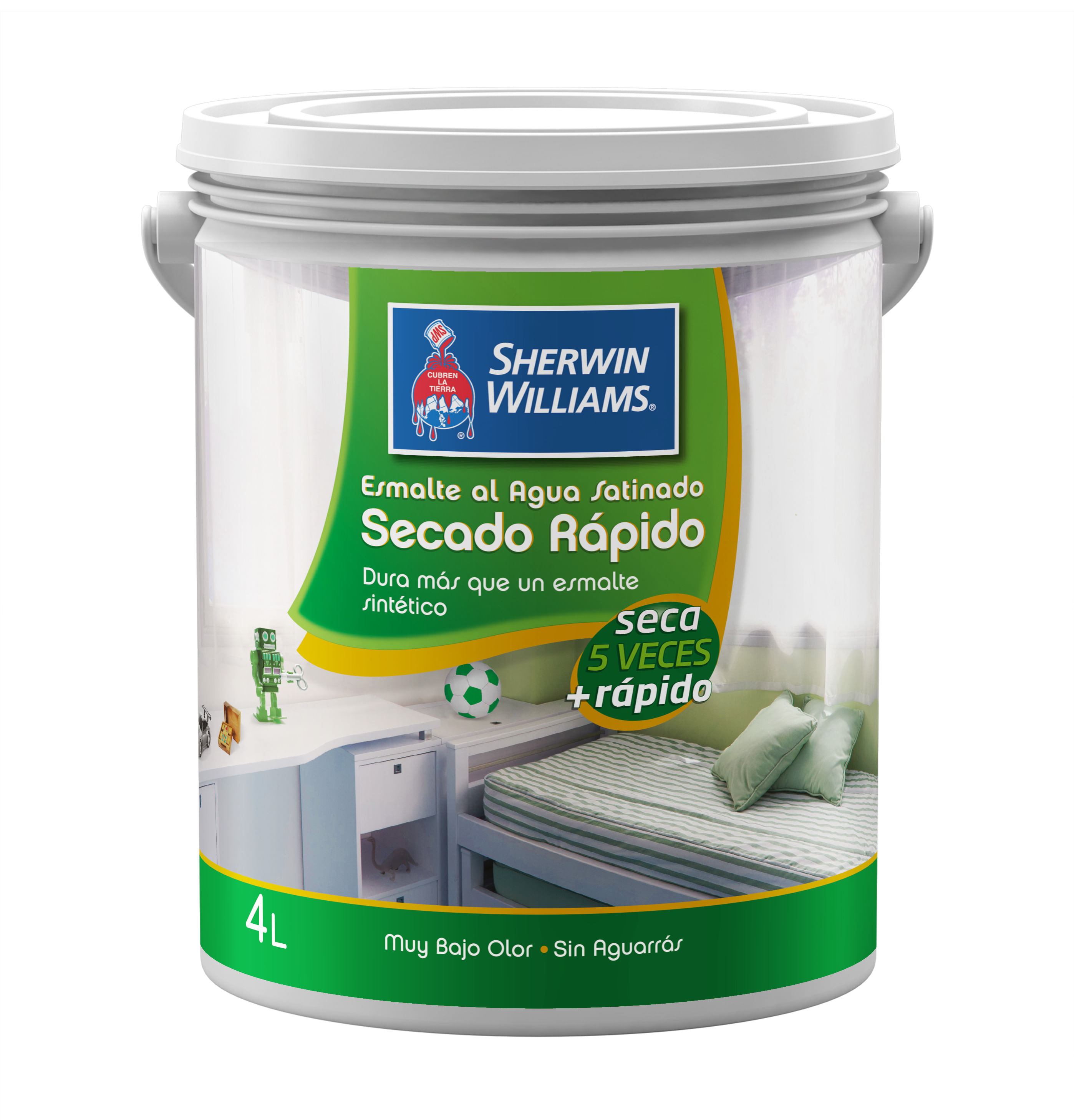 Esmalte Al Agua Blanco Satinado 4 Lts Secado Rápido Sherwin Williams