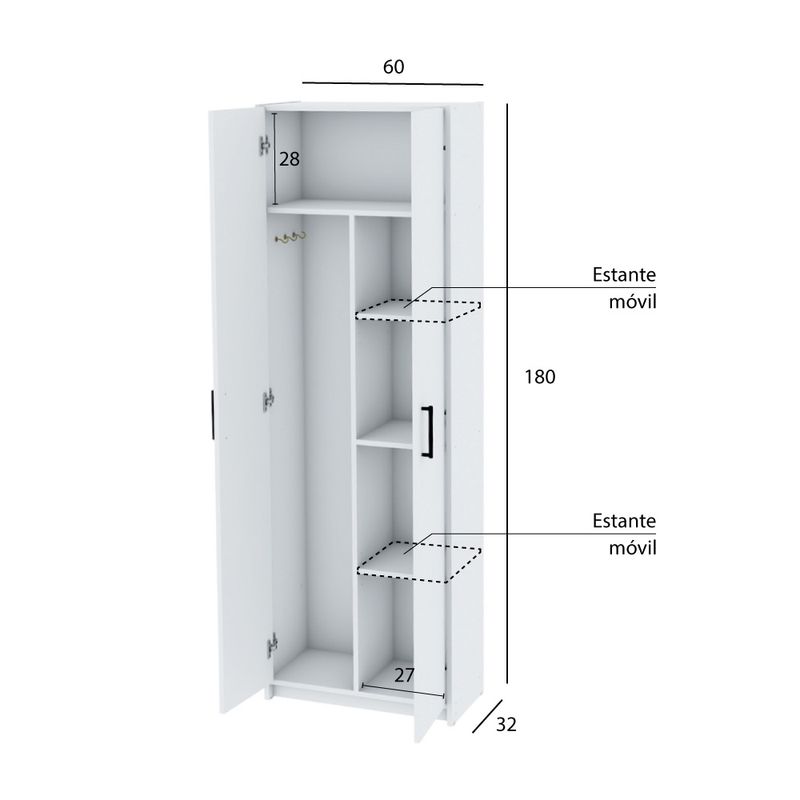 Escobero 2 Puertas Centro Estant Blanco 60X32X180 Cm - Easy