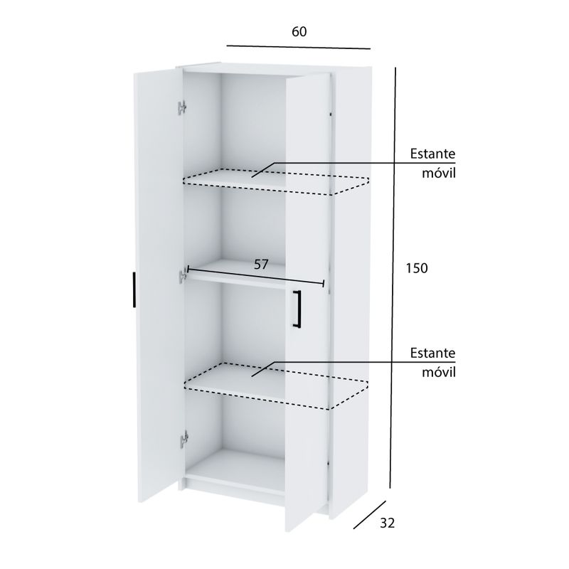 Escobero 2 Puertas Centro Estant Blanco 60X32X180 Cm - Easy