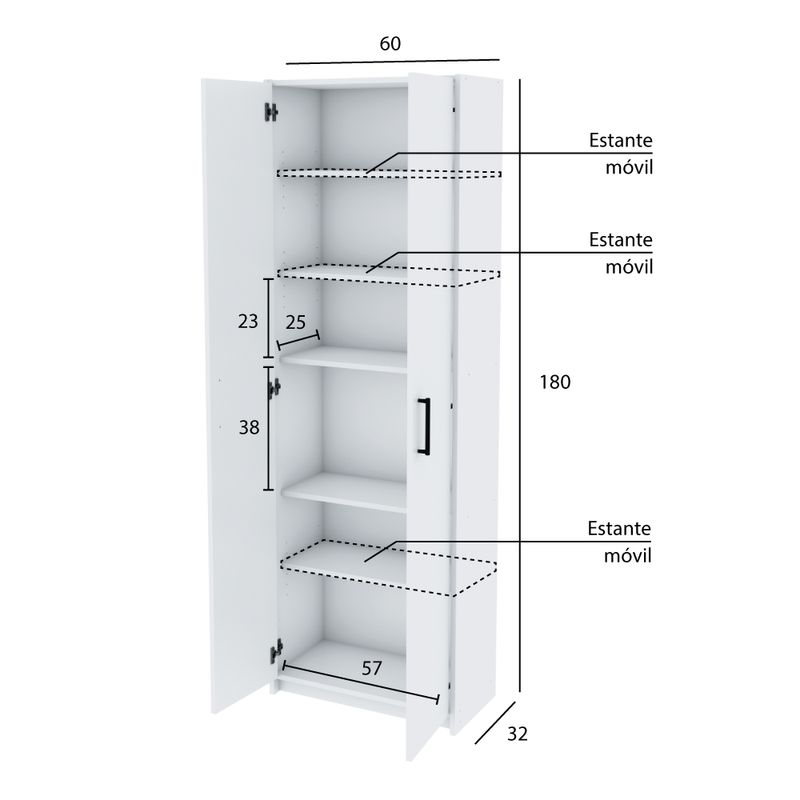 Escobero 2 Puertas Centro Estant Blanco 60X32X180 Cm - Easy