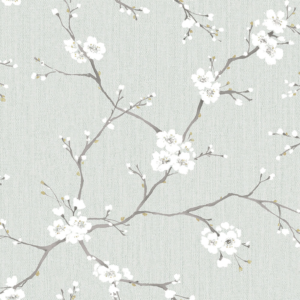 Empapelado Vinílico Celeste 50 Cm X 10 Mts Flores Orientales Muresco