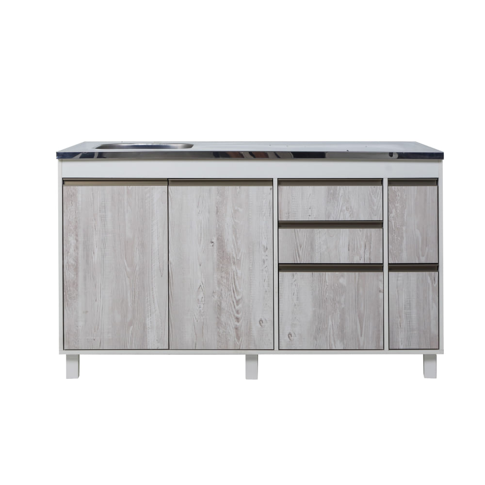 Bajo Mesada Melamina 140x82x57.8 Cm 2 Puertas 5 Cajones Pino Cascina Ricchezze