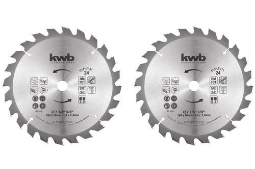 Set 2 Discos Sierra Circular 7 1/4" 24 Dientes Kwb