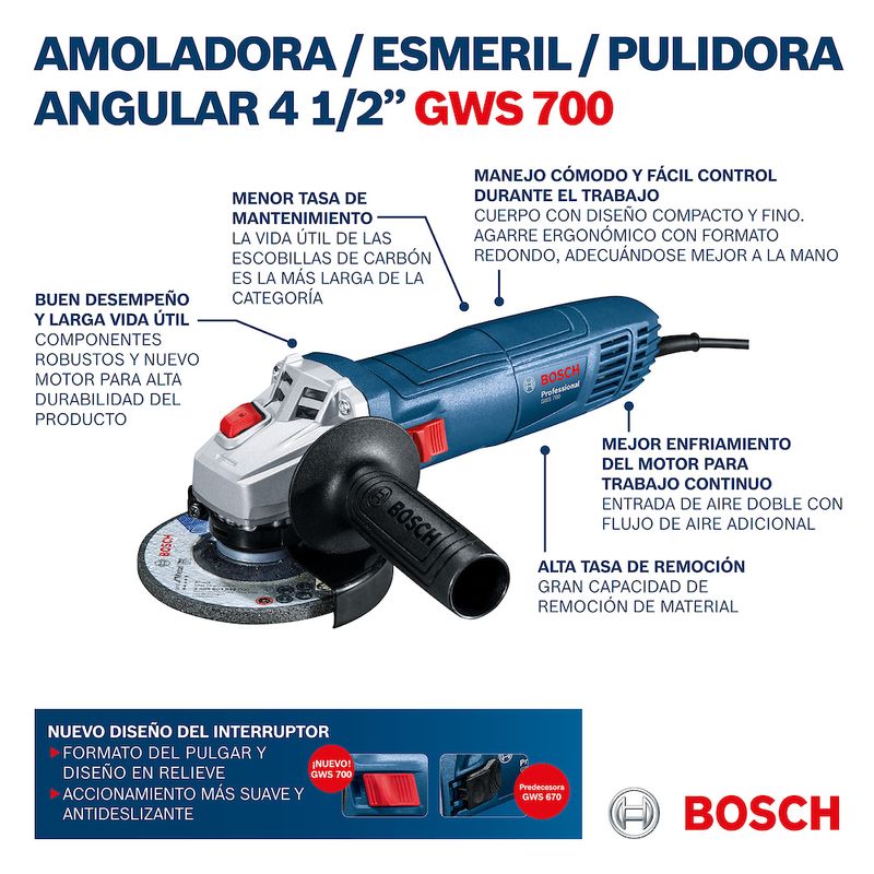 Amoladora Angular Bosch Gws 700 Eje M14 710W 220V Easy