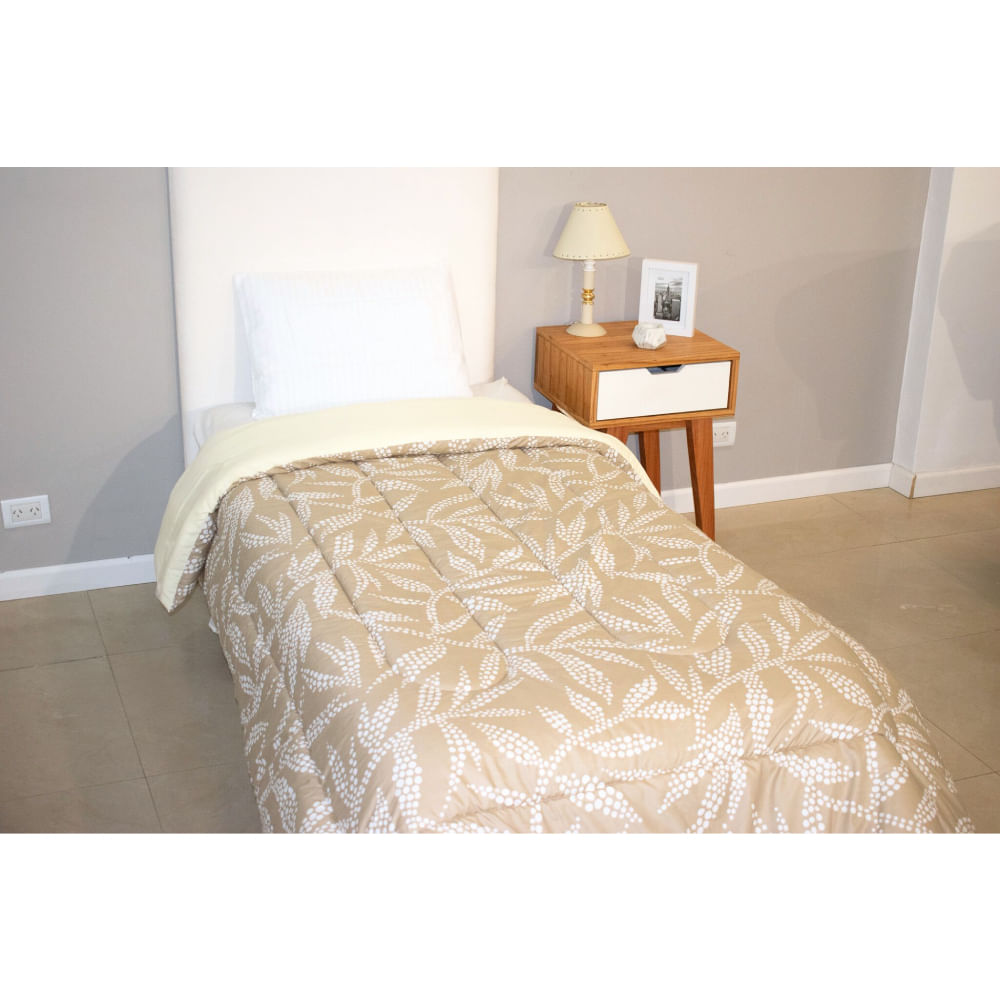 Acolchado Microfibra Beige 1 1/2 Plazas 90 Grs Reversible Blanco Paris