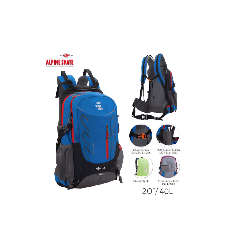 Mochila Camping 40 Lts Azul Trekking Alpine Skate Easy