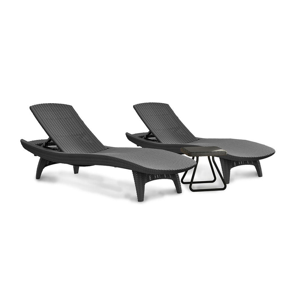 Set Reposeras y Mesa Plástico 197x75 Cm Gris Keter