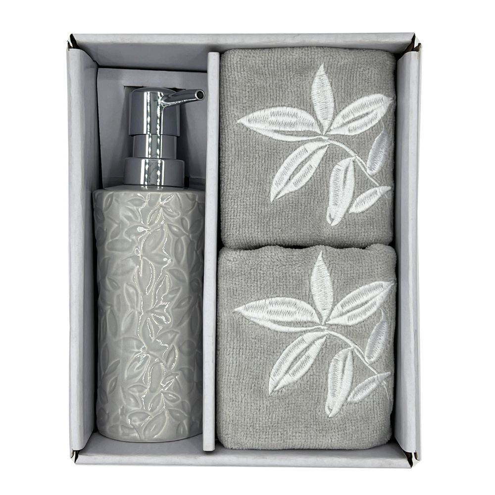 Set Dispenser Cerámica Gris 16 Cm con Toallas de Mano Amalfi