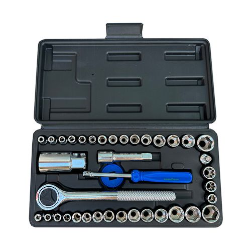 Set de Herramientas Manual 40 Piezas + Tubos 1/4" y 3/8" con Maletín Goodyear