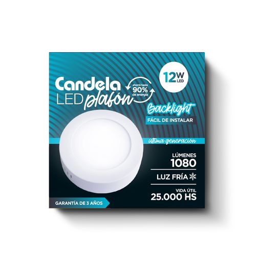 Led Plafón Redondo 12 W Luz Fría Candela