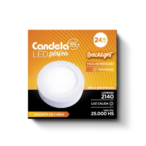 Led Plafón Redondo 24 W Luz Cálida Candela