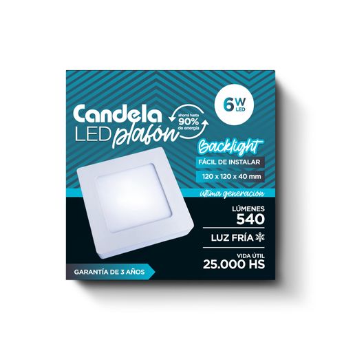 Led Plafón Cuadrado 6 W Luz Fría Candela
