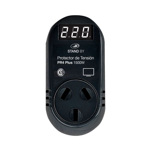 Protector de Tensión 3 Tomas Display Digital Negro 1500W Stand By