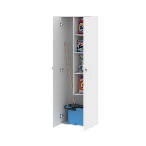 Escobero 183x56x32 Cm Melamina 2 Puertas 4 Estantes Blanco Dielfe